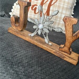 Wooden 'Joy' Sign with Silver Snowflake